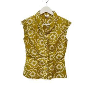 Global Mamas Size S Yellow Geometric Batik Print Organic Cotton Sleeveless Shirt
